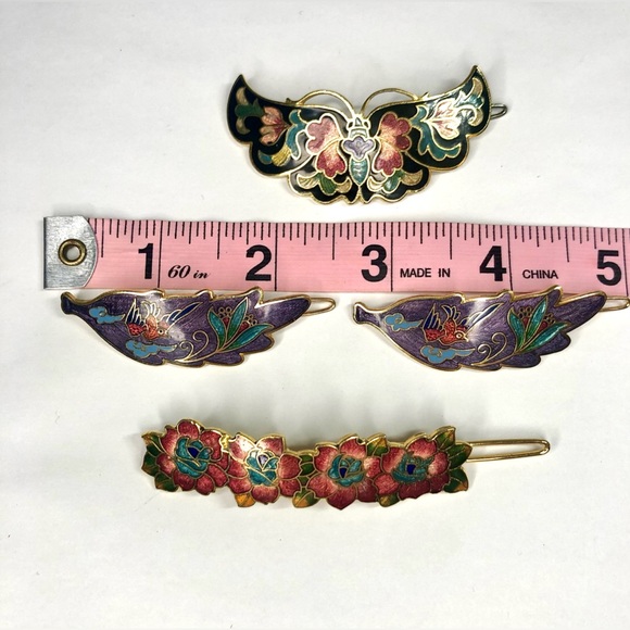 Vintage Cloisonne Enamel Butterfly Hair Barrette Bundle Butterfly Birds Flowers main image 7